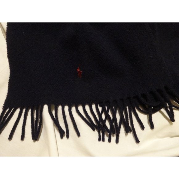 Vintage‎ POLO by Ralph Lauren 100% Lambswool Scarf With Fringe BLUE Label 1980s - Picture 3 of 6